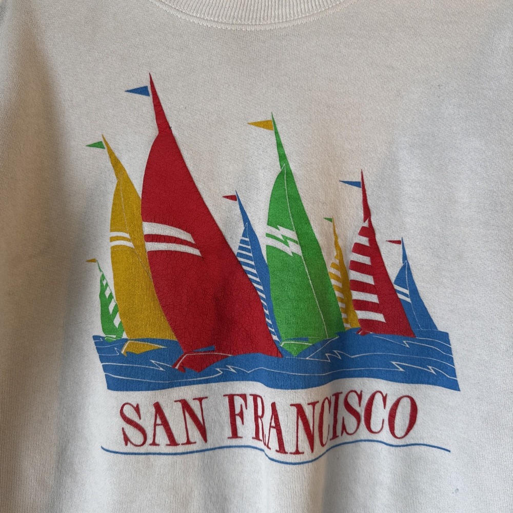 Vintage Lee San Francisco Crew Neck‎ Sweatshirt Men's Size M Sailboats 80s Thick